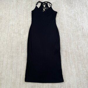 Topshop Ribbed Knit Lace Up Back Midi Dress US 4 Black